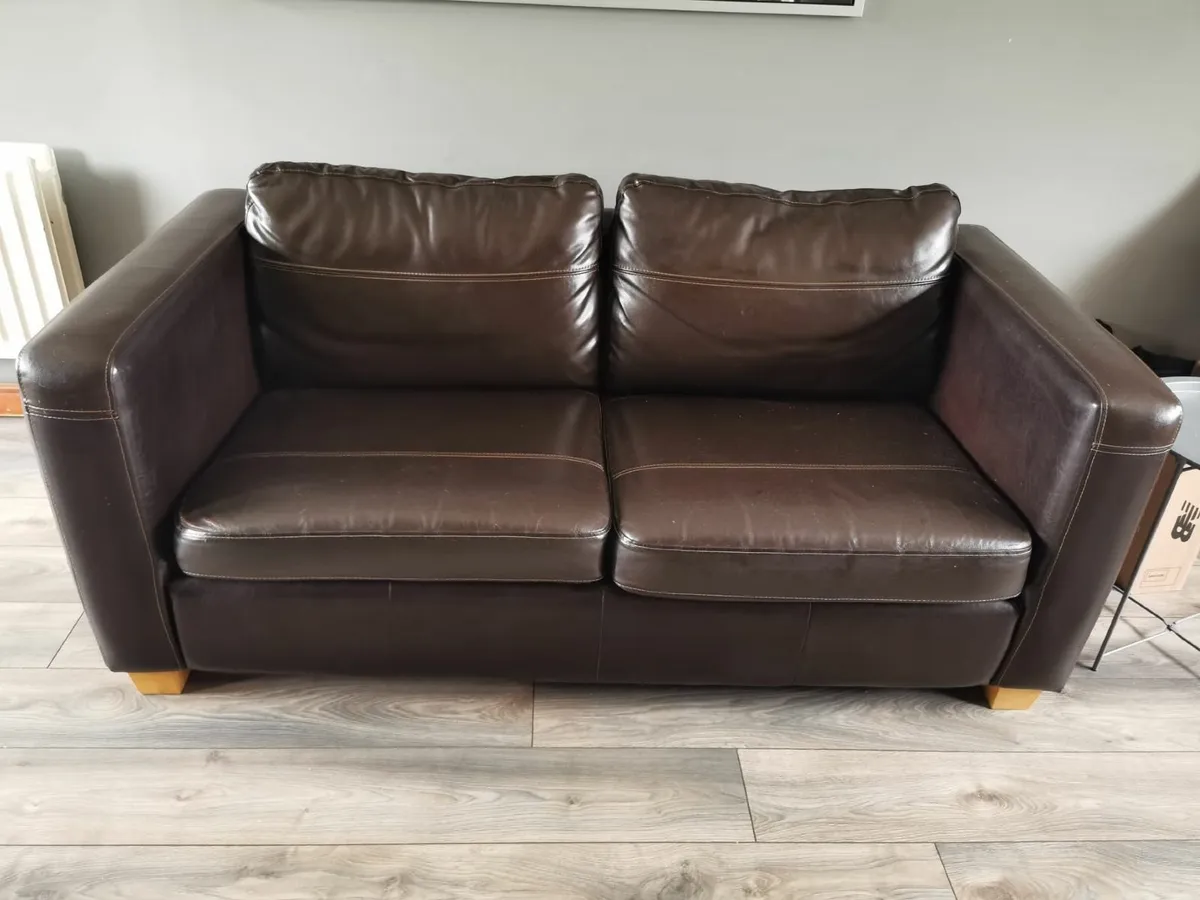 Brown Leather Two Seat Sofa - Image 1
