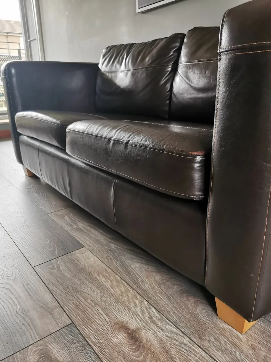 Brown Leather Two Seat Sofa - Image 2