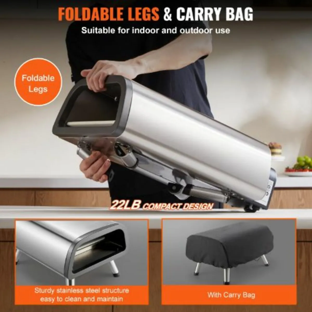 12" Electric Pizza Oven Countertop,Stainless Steel - Image 3