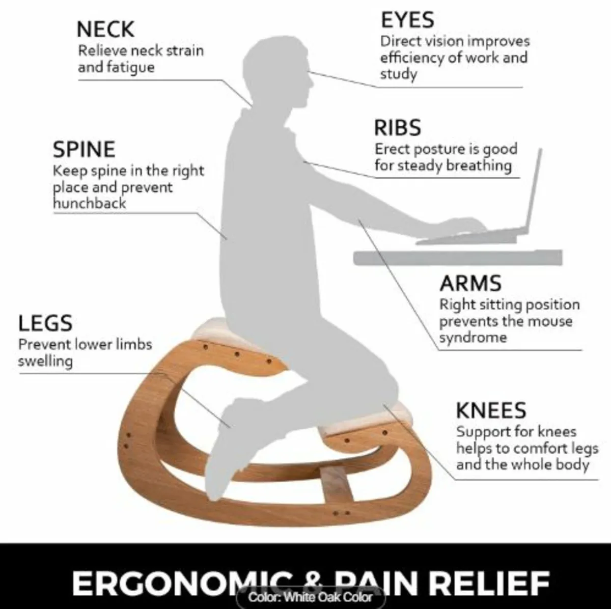 Ergonomic Kneeling Chair 99.8 kg Load Capacity - Image 2