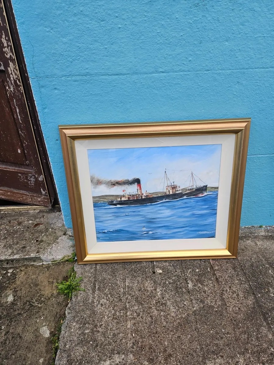 Picture Oil on Canvas Coal Boat David Donnan - Image 1