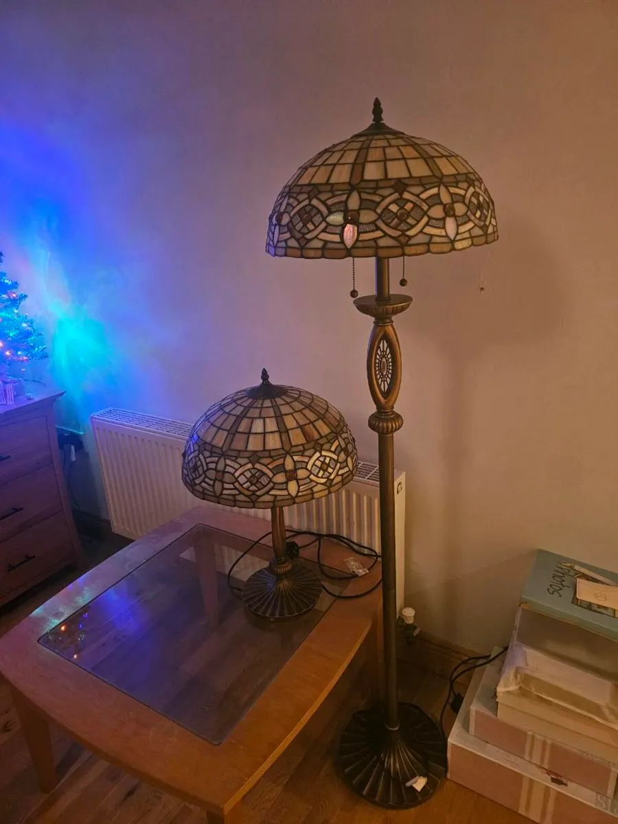 Set of Tiffany Stained Glass Victorian Lamps - Image 1