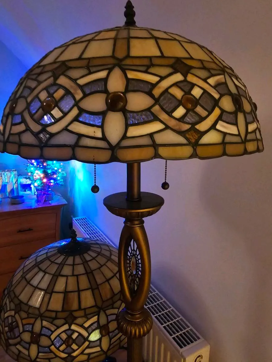 Set of Tiffany Stained Glass Victorian Lamps - Image 2