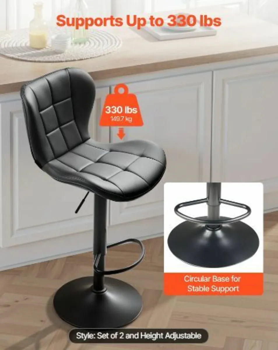 Bar Stool Set of 2, Modern PU Leather - Image 2