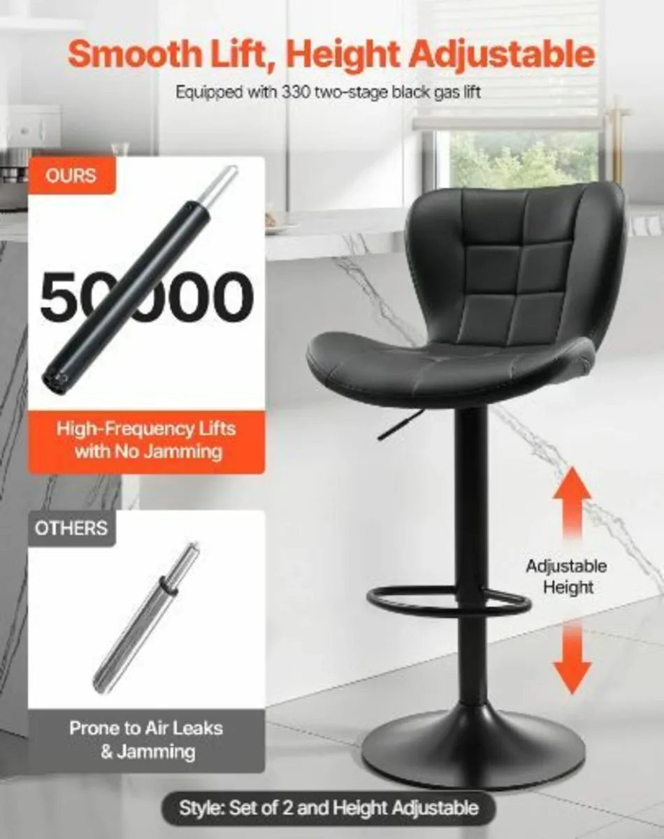 Bar Stool Set of 2, Modern PU Leather - Image 3