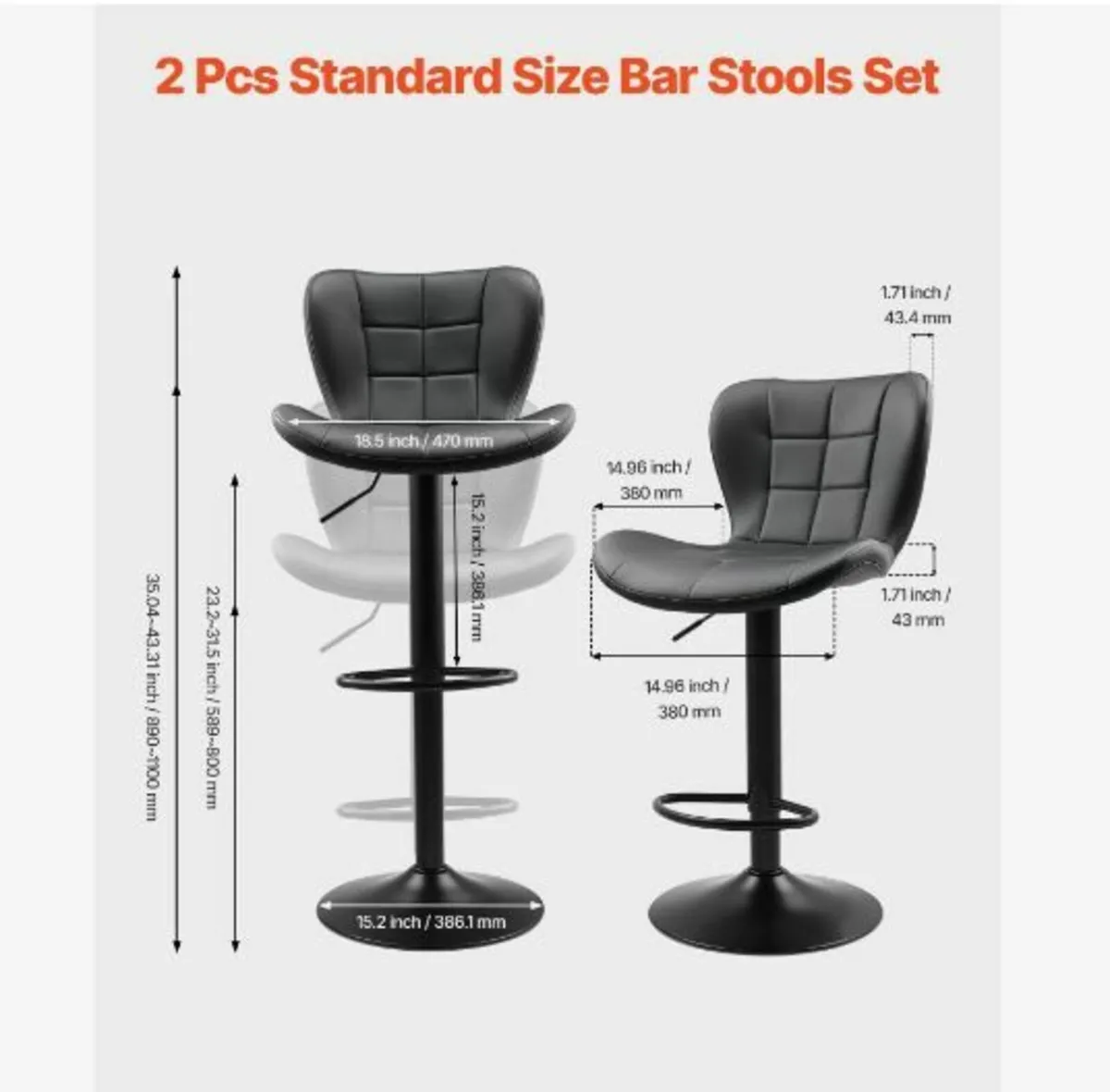 Bar Stool Set of 2, Modern PU Leather - Image 4