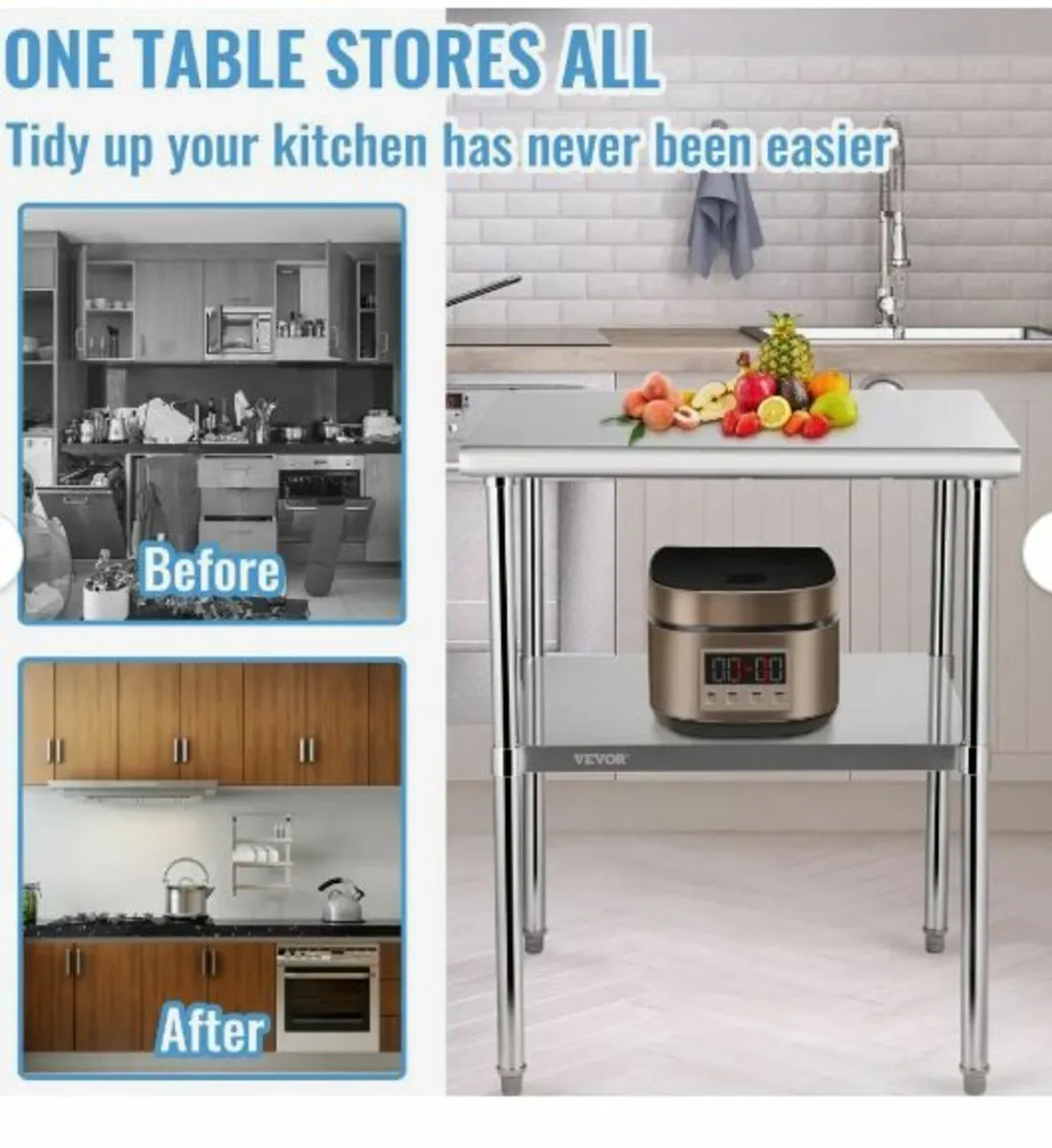 Stainless Steel Prep Table, 30 x 30 x 36 Inch - Image 2