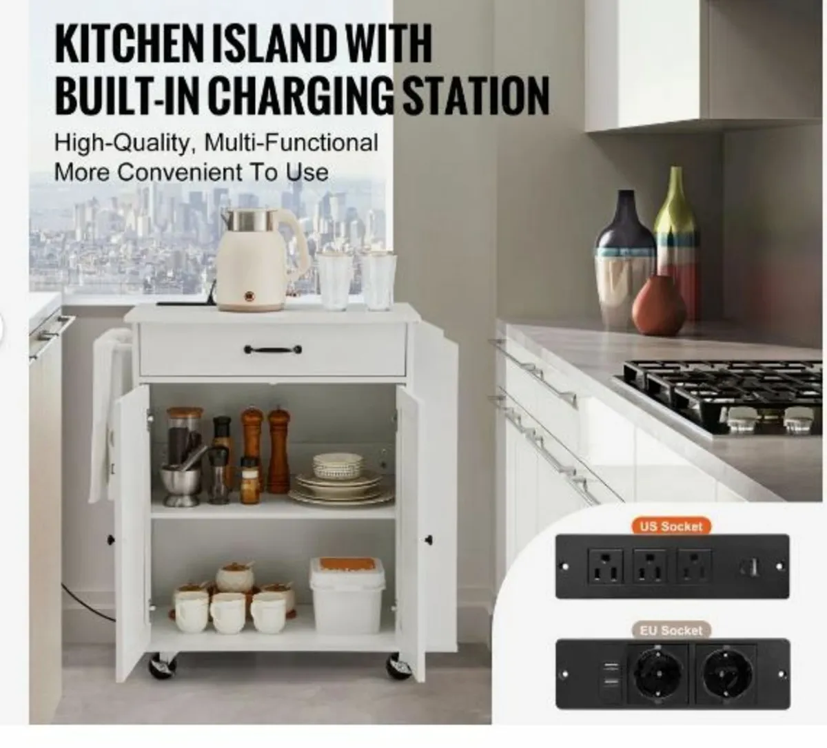 Kitchen Island Cart, 32" Mobile Carts - Image 2