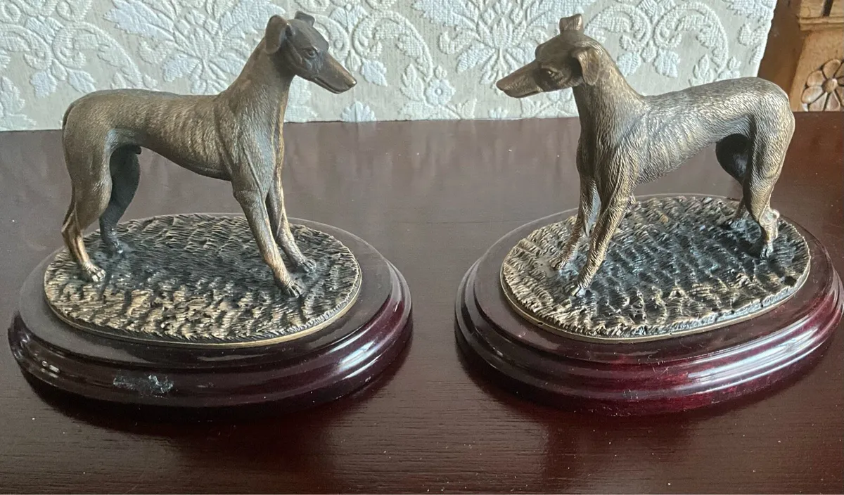Pr. Bronze Resin Greyhound Figurines - Image 1