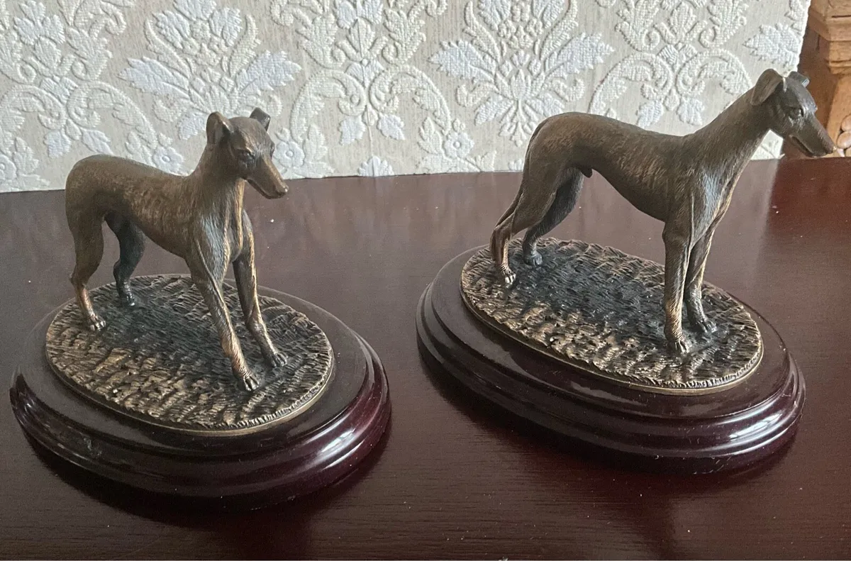 Pr. Bronze Resin Greyhound Figurines - Image 2