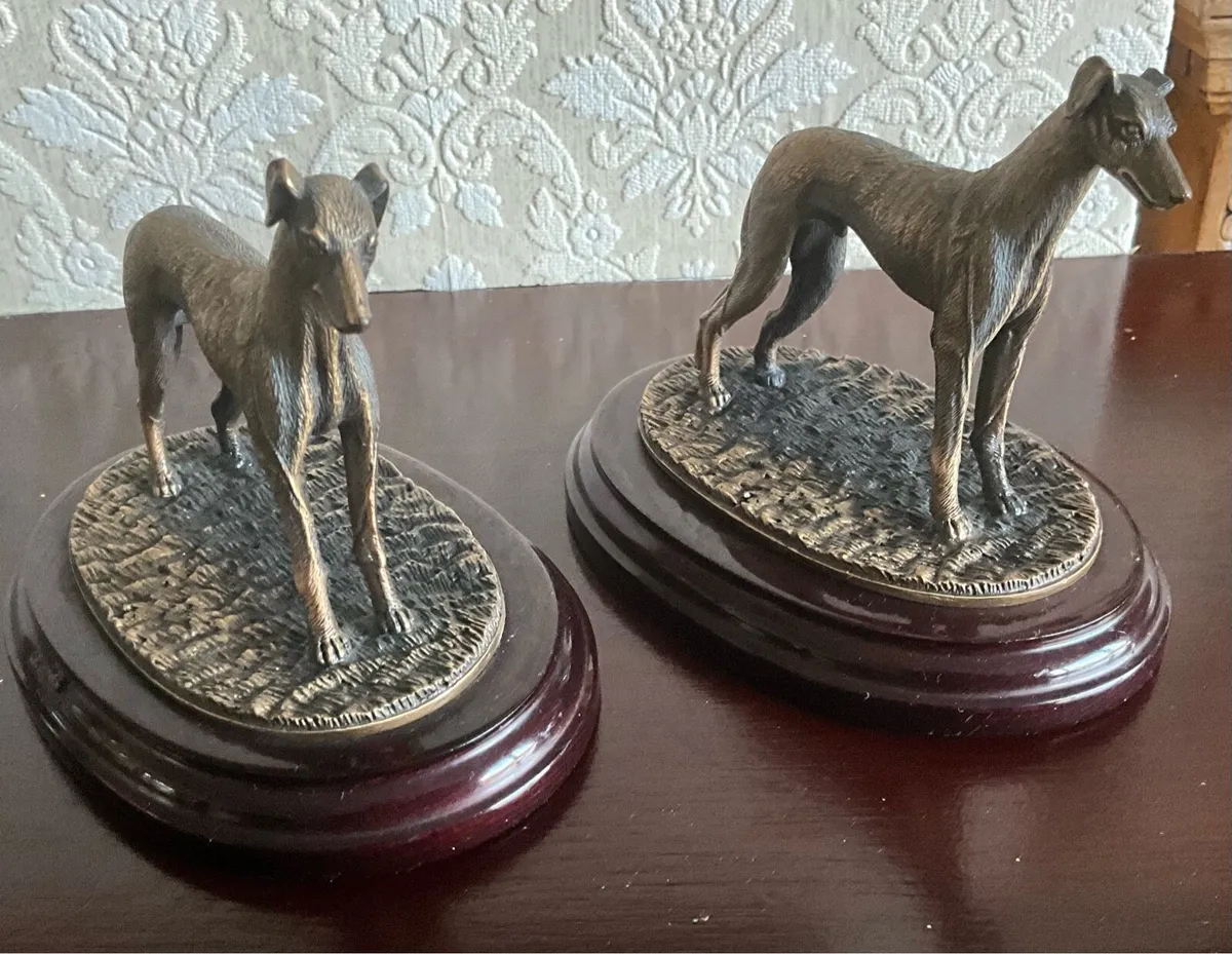 Pr. Bronze Resin Greyhound Figurines - Image 4