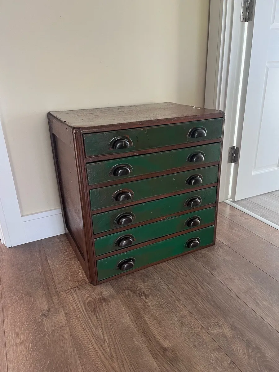 Vintage 1930s 6 Drawer Pine Machinist Cabinet - Image 2