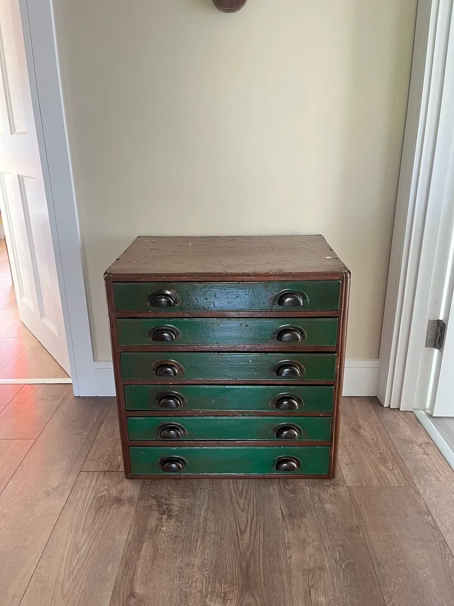 Vintage 1930s 6 Drawer Pine Machinist Cabinet - Image 3