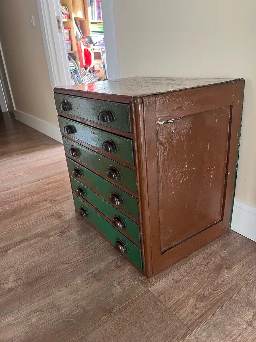 Vintage 1930s 6 Drawer Pine Machinist Cabinet - Image 4