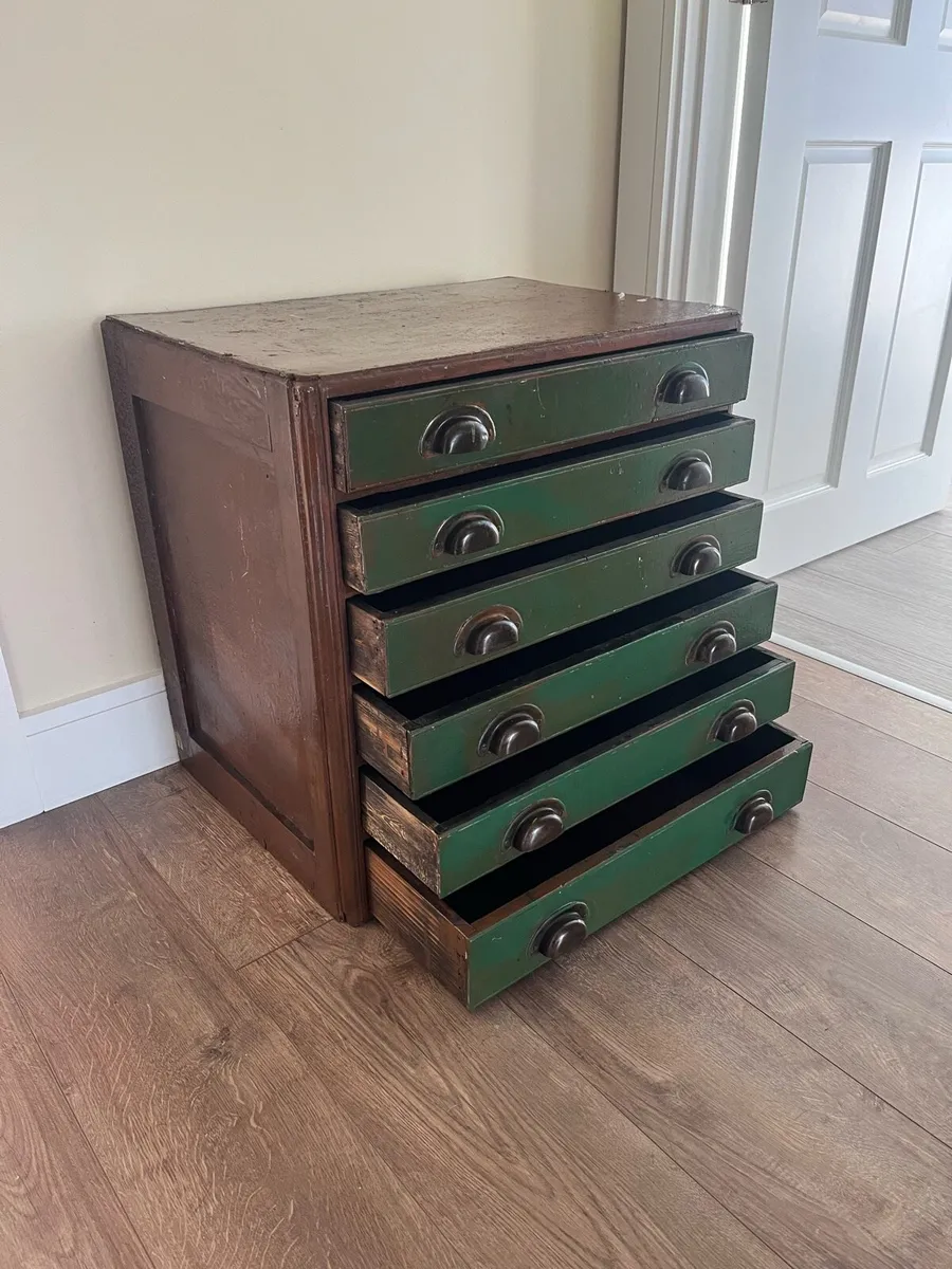 Vintage 1930s 6 Drawer Pine Machinist Cabinet - Image 1