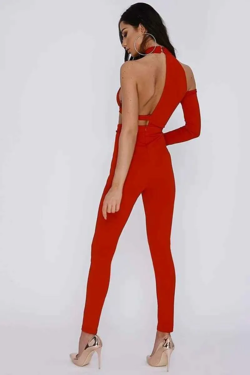 Tall Red Asymmetric High Neck Jumpsuits nw with ta - Image 1