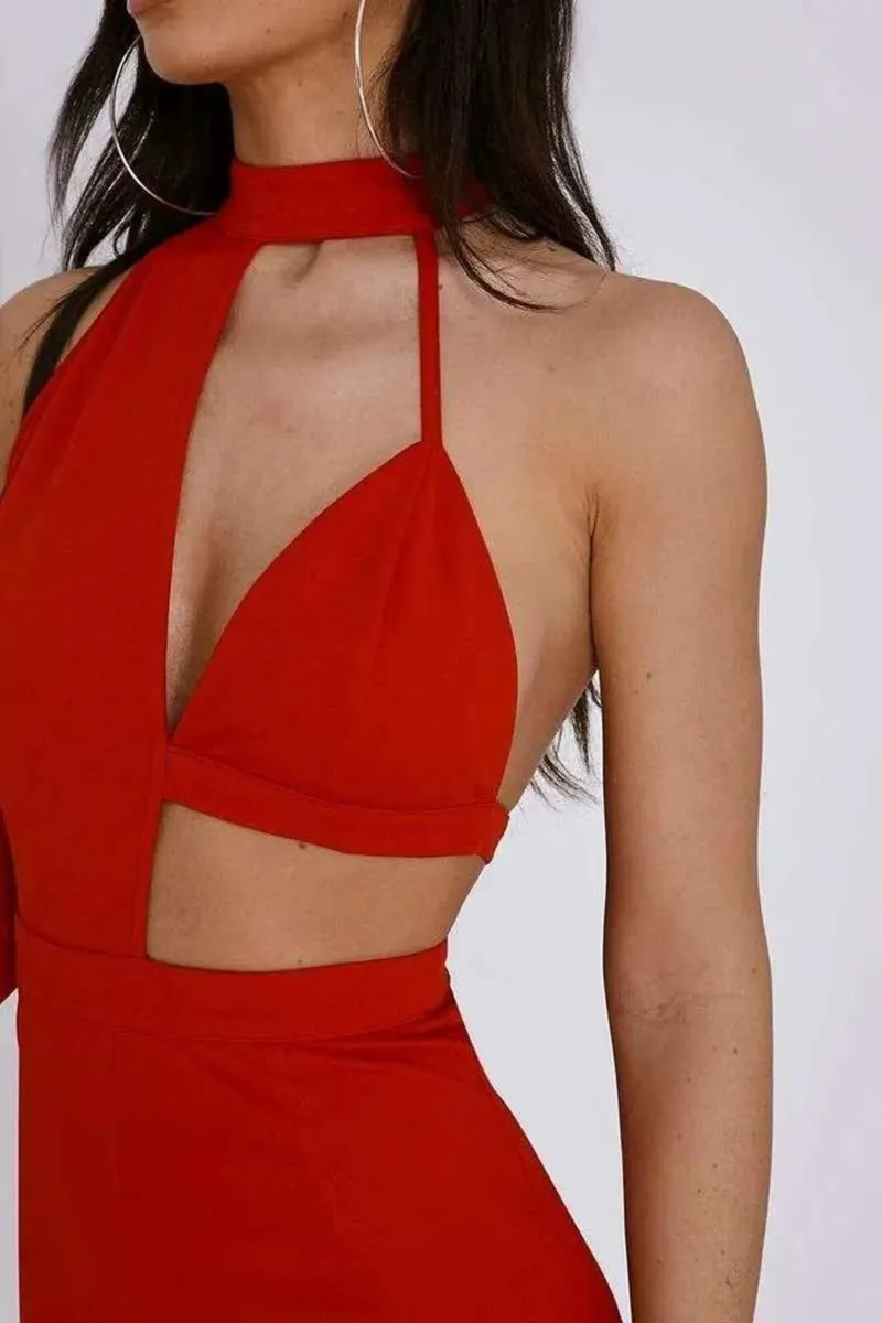 Tall Red Asymmetric High Neck Jumpsuits nw with ta - Image 3