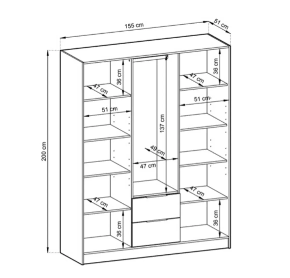 Wardrobe NELY 3D Cashmere 155cm *FREE DELIVERY - Image 4