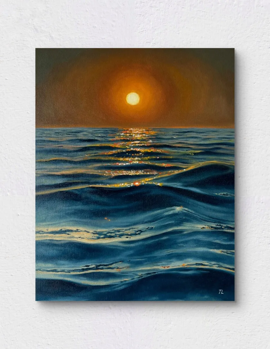 ORIGINAL OIL PAINTING  Sea Sunset Large Wall Art - Image 1