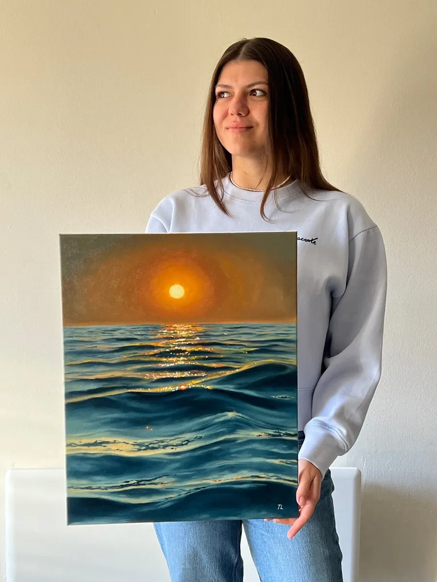 ORIGINAL OIL PAINTING  Sea Sunset Large Wall Art - Image 3