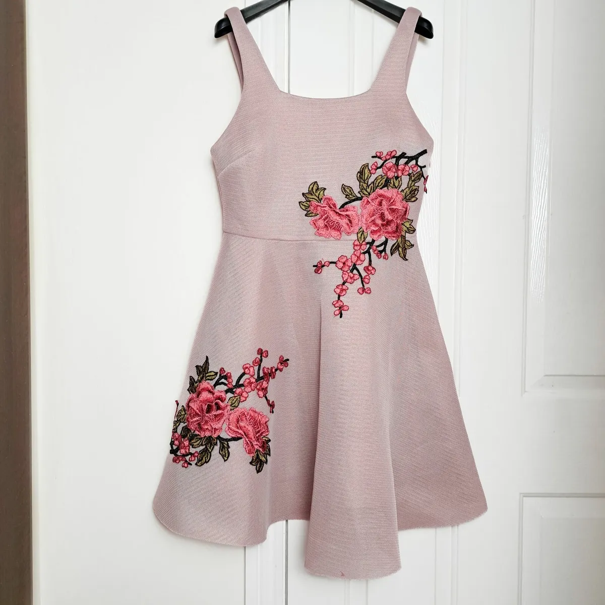 New Look Pink Floral Embroidered A-line Dress 12UK - Image 1