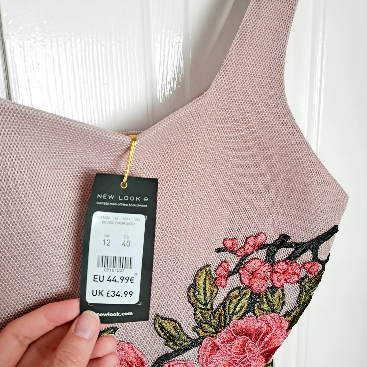New Look Pink Floral Embroidered A-line Dress 12UK - Image 4