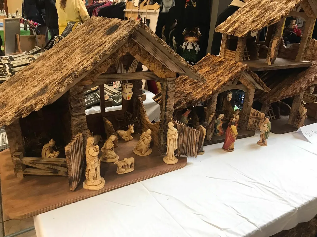Solid Hardwood Hand-Carved Nativity Crib - Image 1