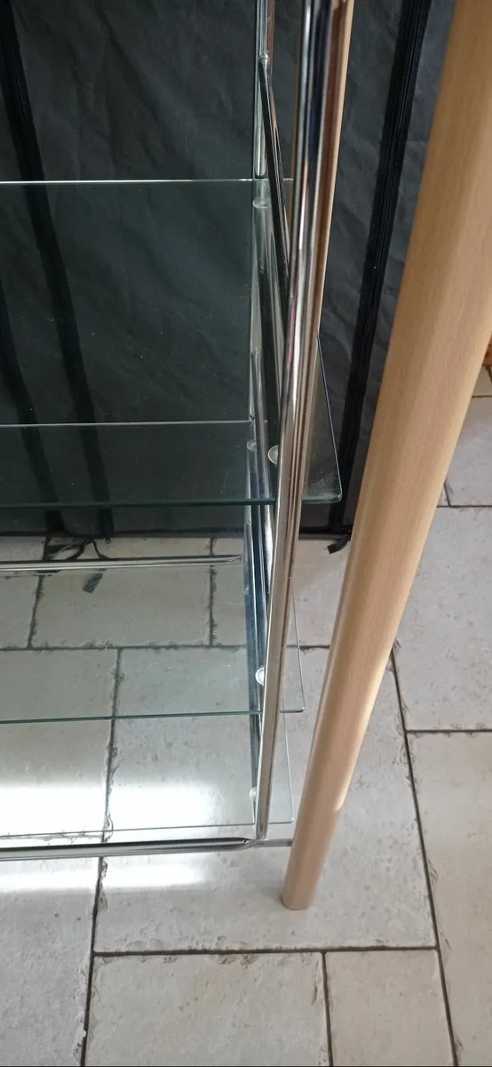 Glass, Chrome and Pine Shelf 1450 x 680 x 530mm - Image 3