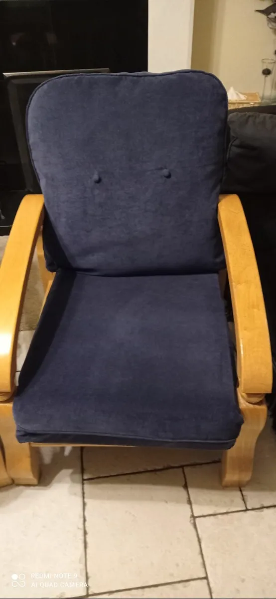 Single navy  and pine armchair REDUCED - Image 2