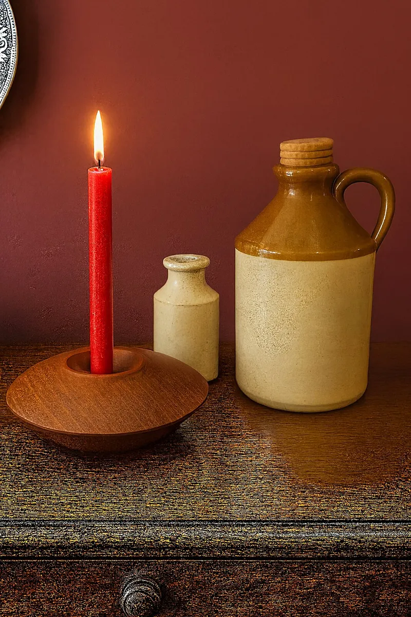 antique vintage FLAGON BOTTLE CANDLE cottage pub - Image 1