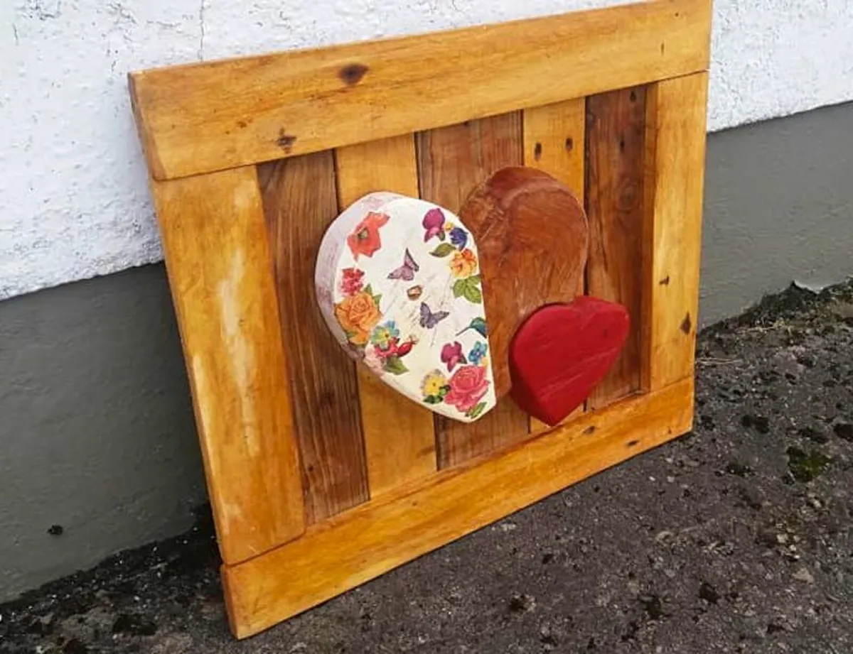 Rustic Heart Wood Art Display - Image 3