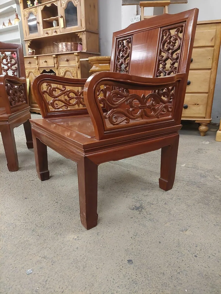 Pair vintage oak Chinese chairs - Image 2