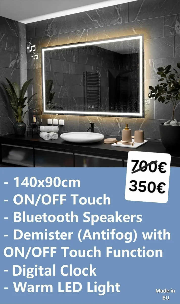 LED Bathroom Mirror Antifog Defogger Bluetooth - Image 1