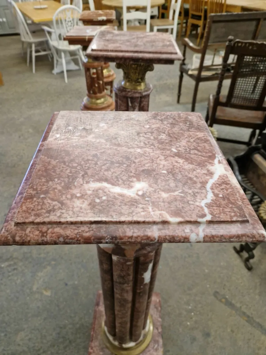 Pair vintage marble columns, pedestals - Image 3