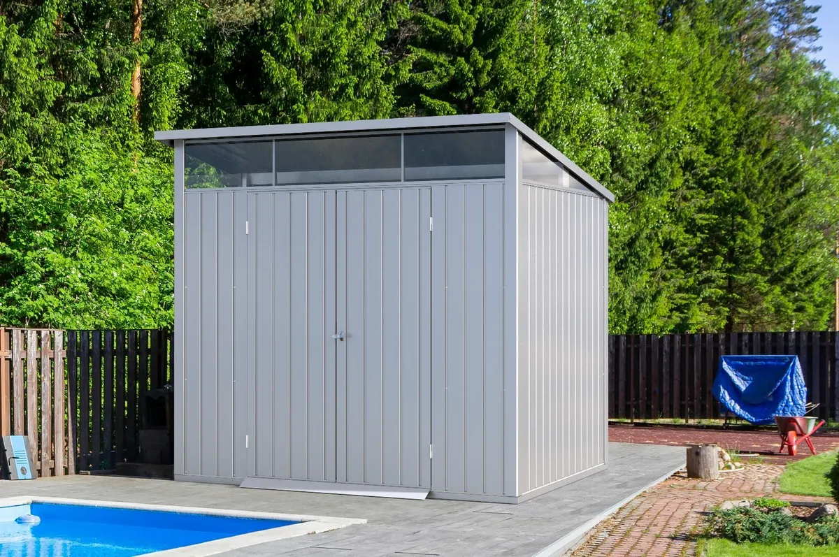 Silver 8×6 Palladium Steel Shed+FREE Patio Box 🎁 - Image 4