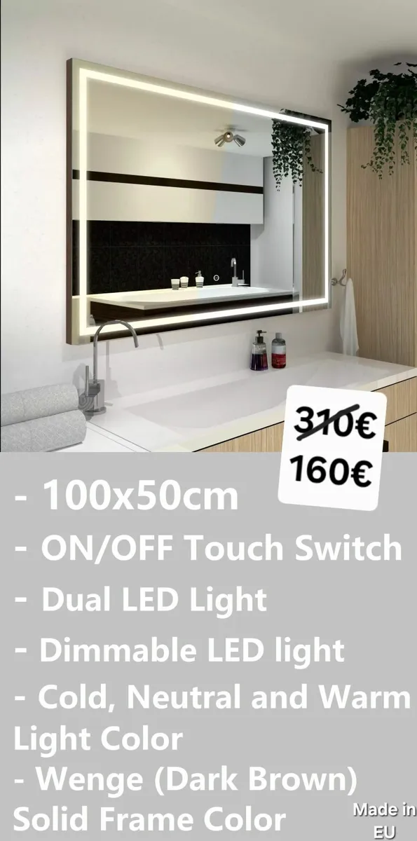 LED Bathroom Mirror 100x50cm Premium Product - Image 1