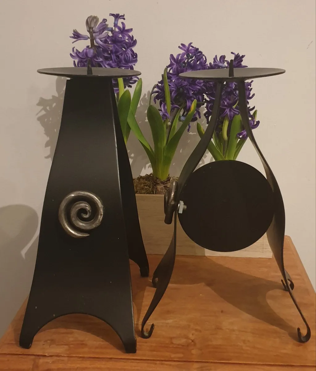 Pair of Tall Metal Candle Holders - Image 4