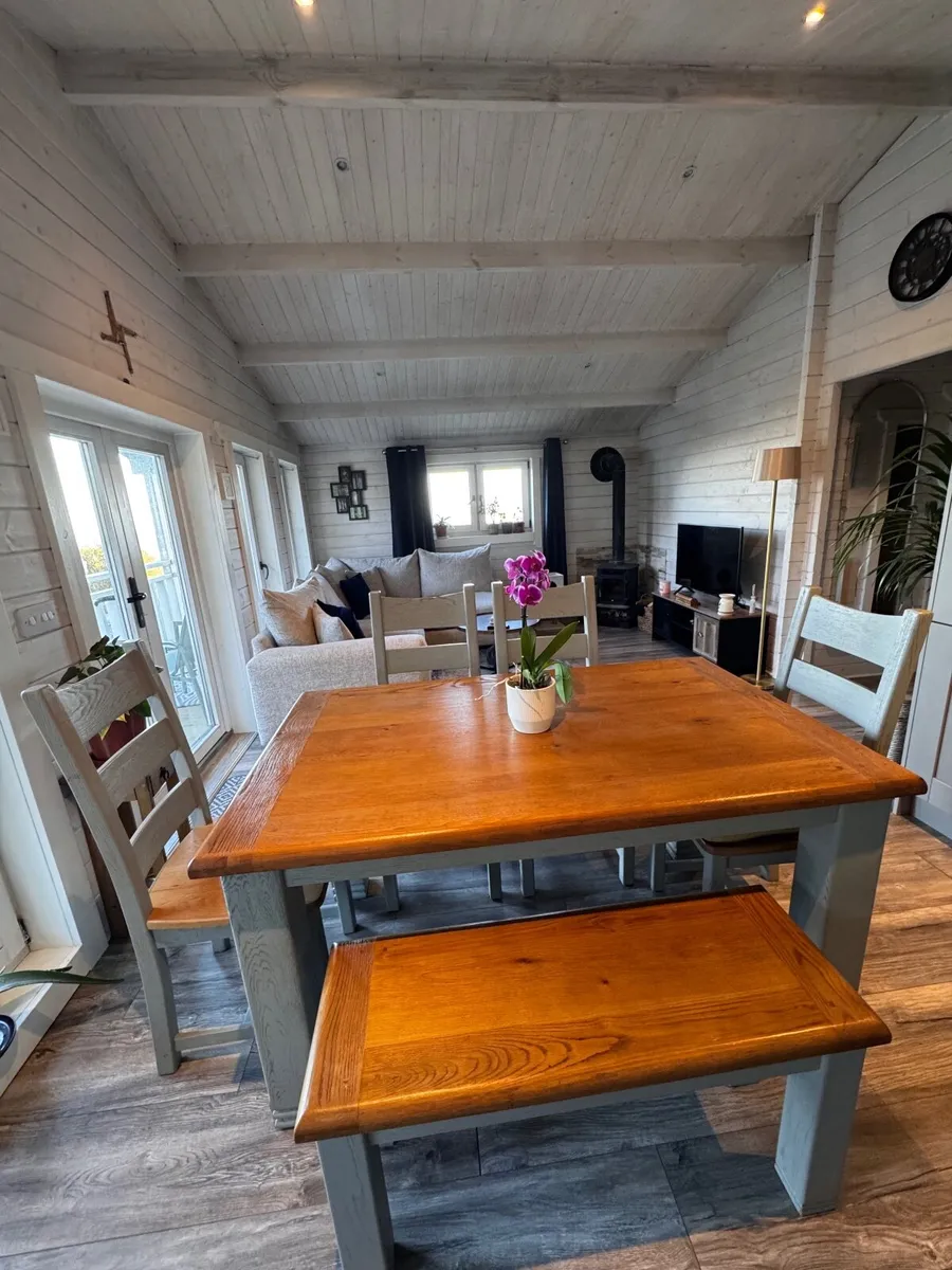 Oak Dinning table and chairs + bench - Image 1