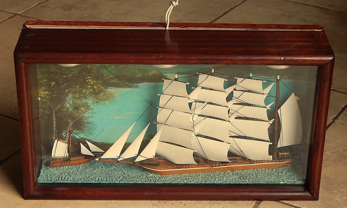 Shadow Box Diorama of Handmade Wooden Yachts - Image 1