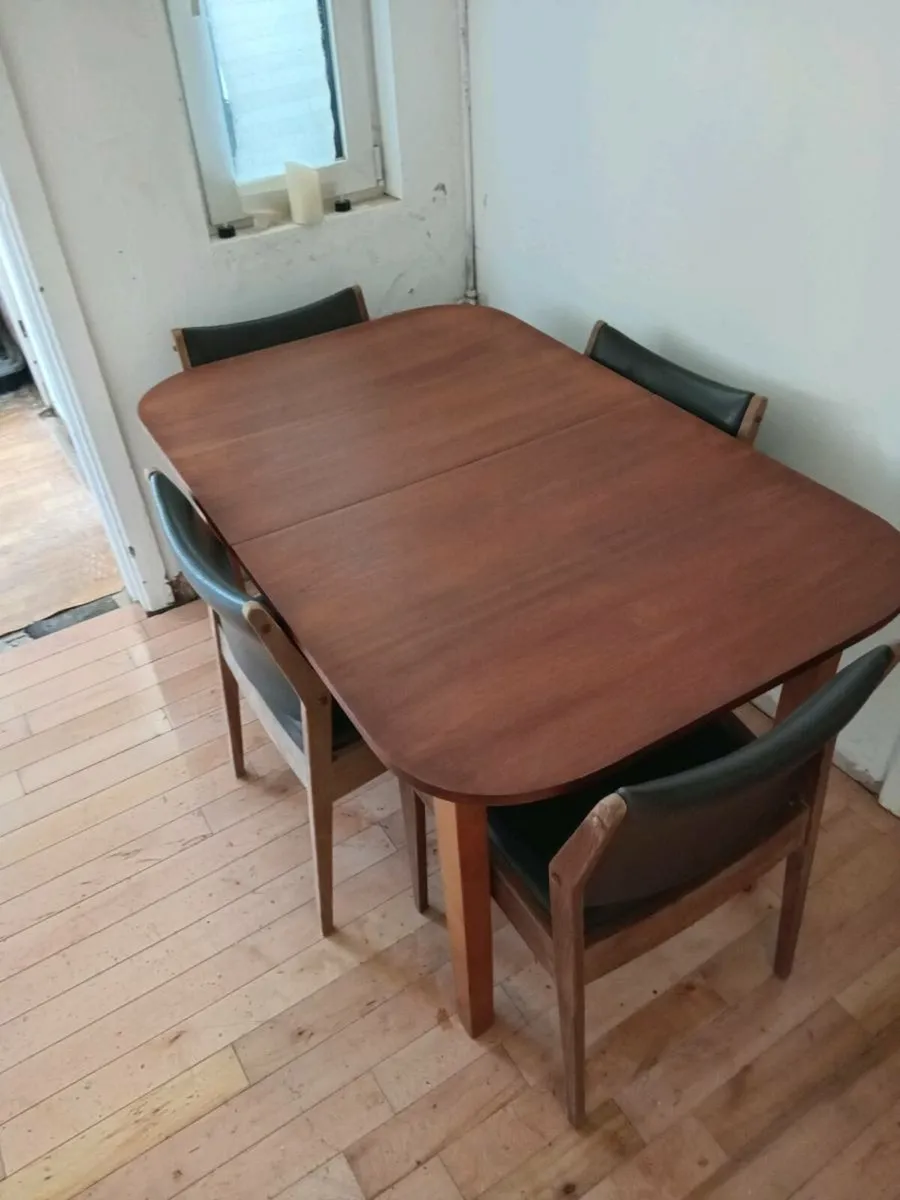 crannac mid century teak brown leather dining set - Image 1