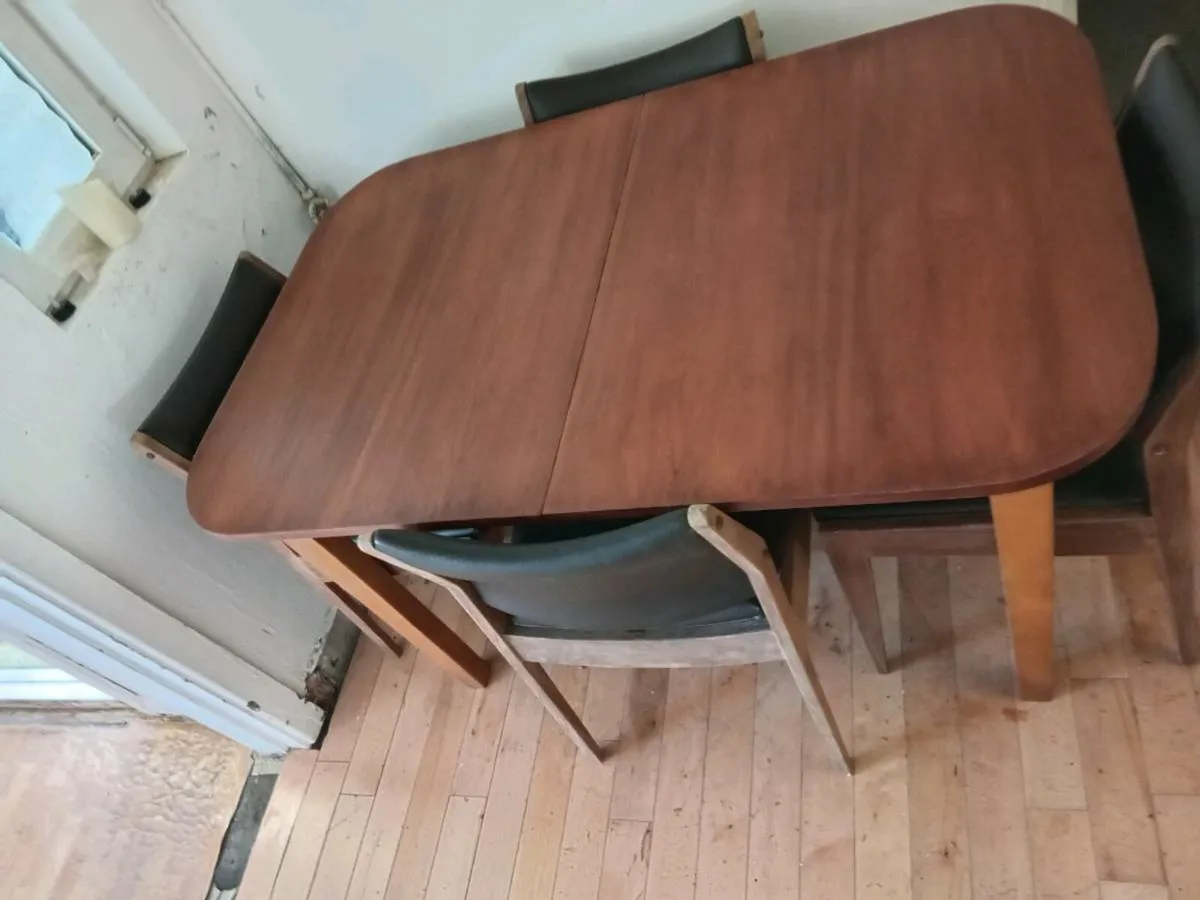 crannac mid century teak brown leather dining set - Image 2