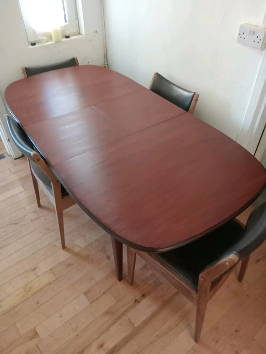 crannac mid century teak brown leather dining set - Image 3