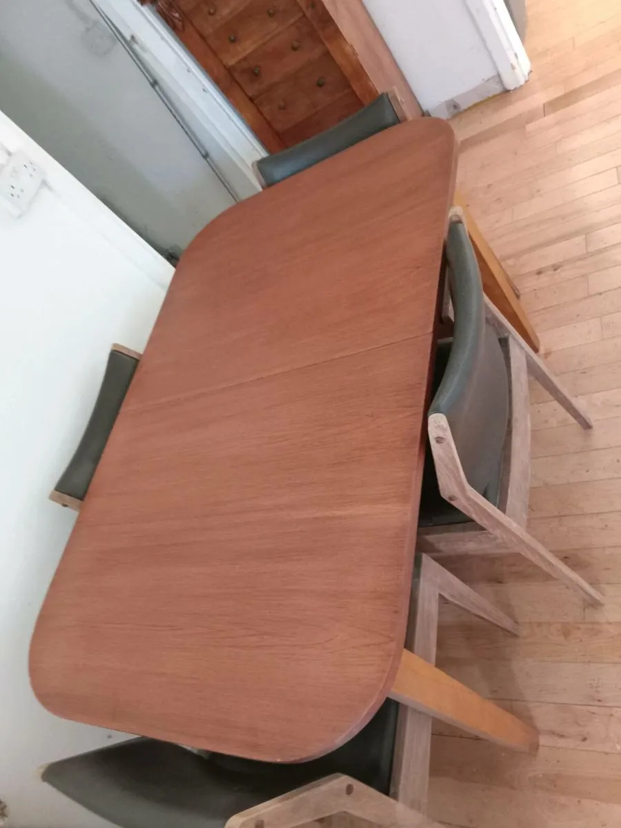 crannac mid century teak brown leather dining set - Image 4