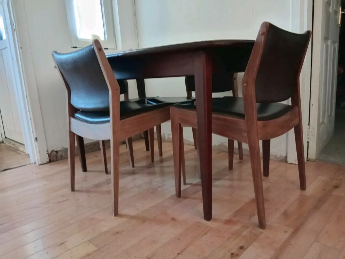 crannac mid century teak brown leather dining set - Image 1