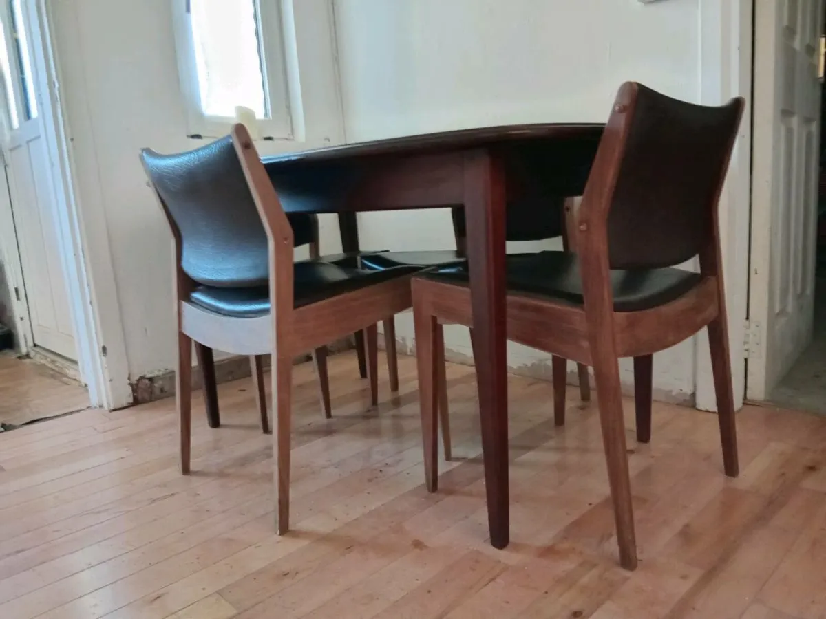 crannac mid century teak brown leather dining set - Image 2