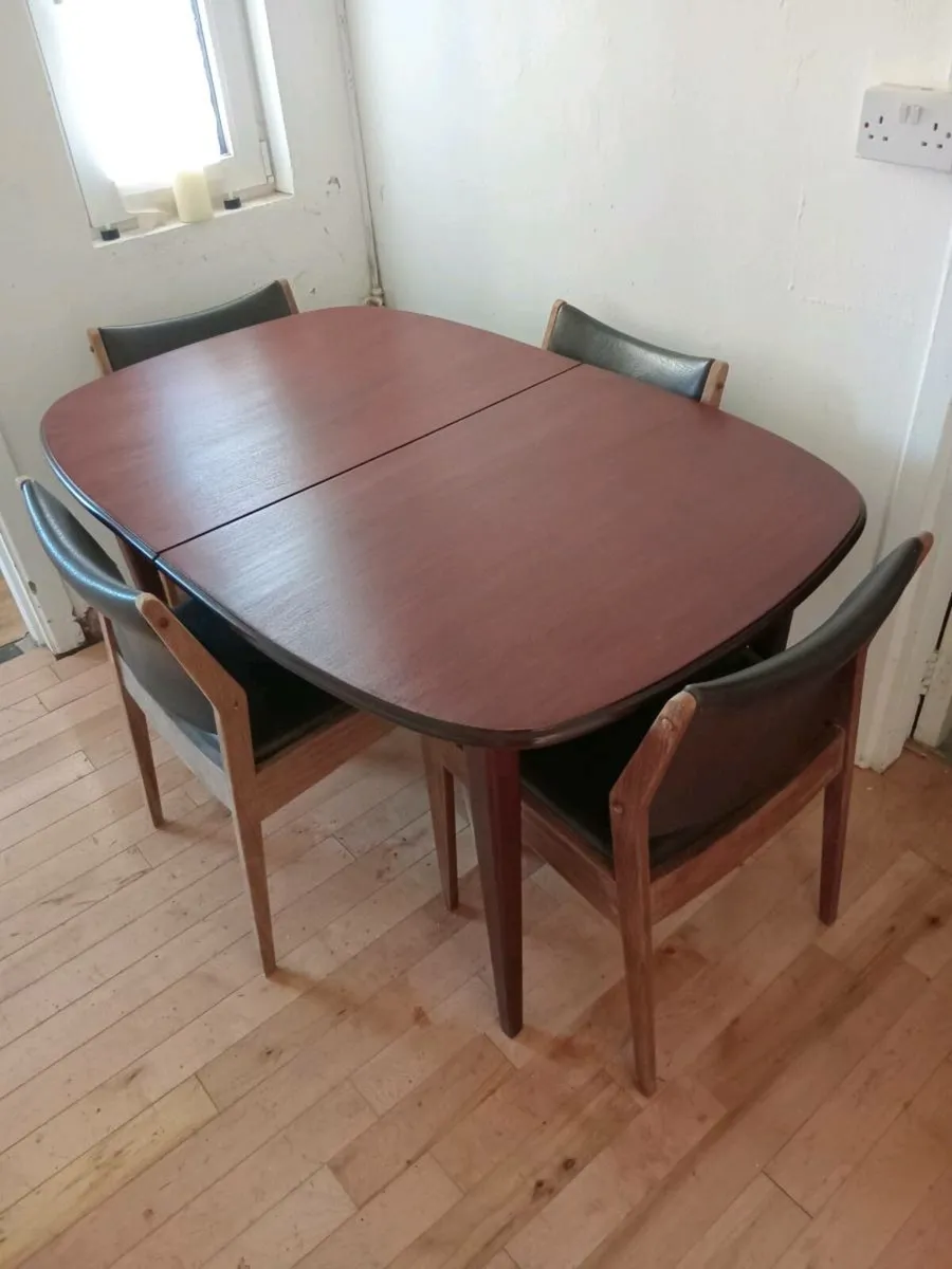 crannac mid century teak brown leather dining set - Image 3
