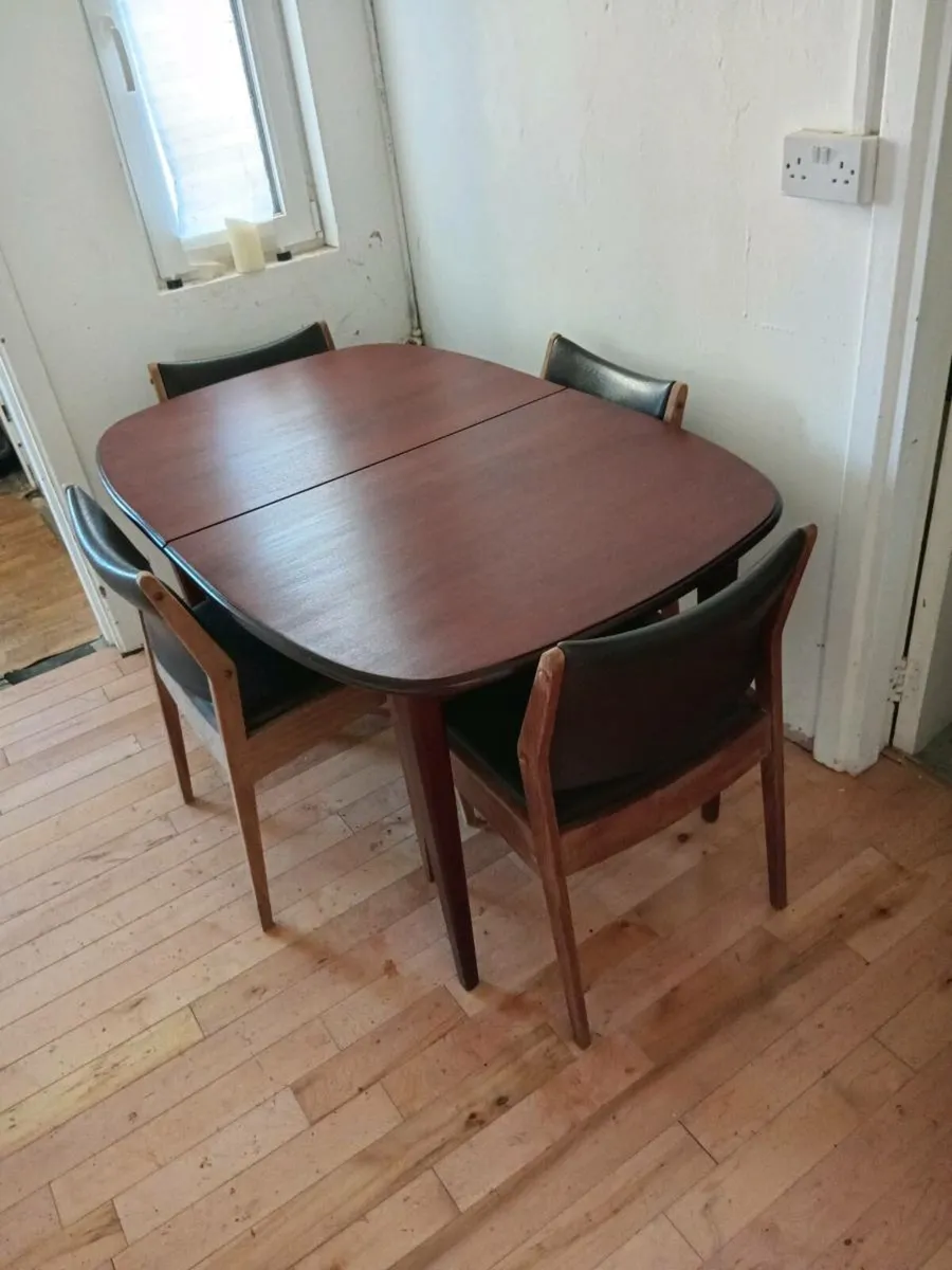 crannac mid century teak brown leather dining set - Image 4