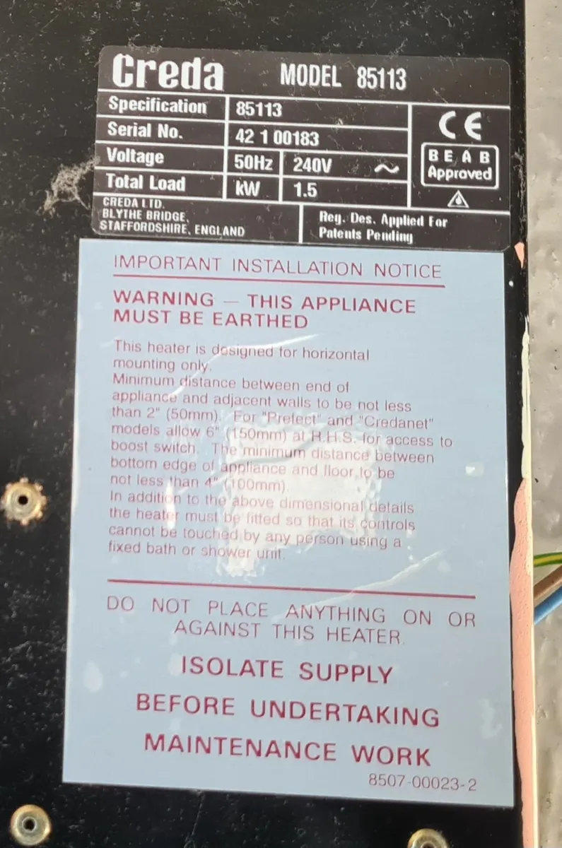 3 x Creda 1.5kw Model 85113 heaters - Image 2