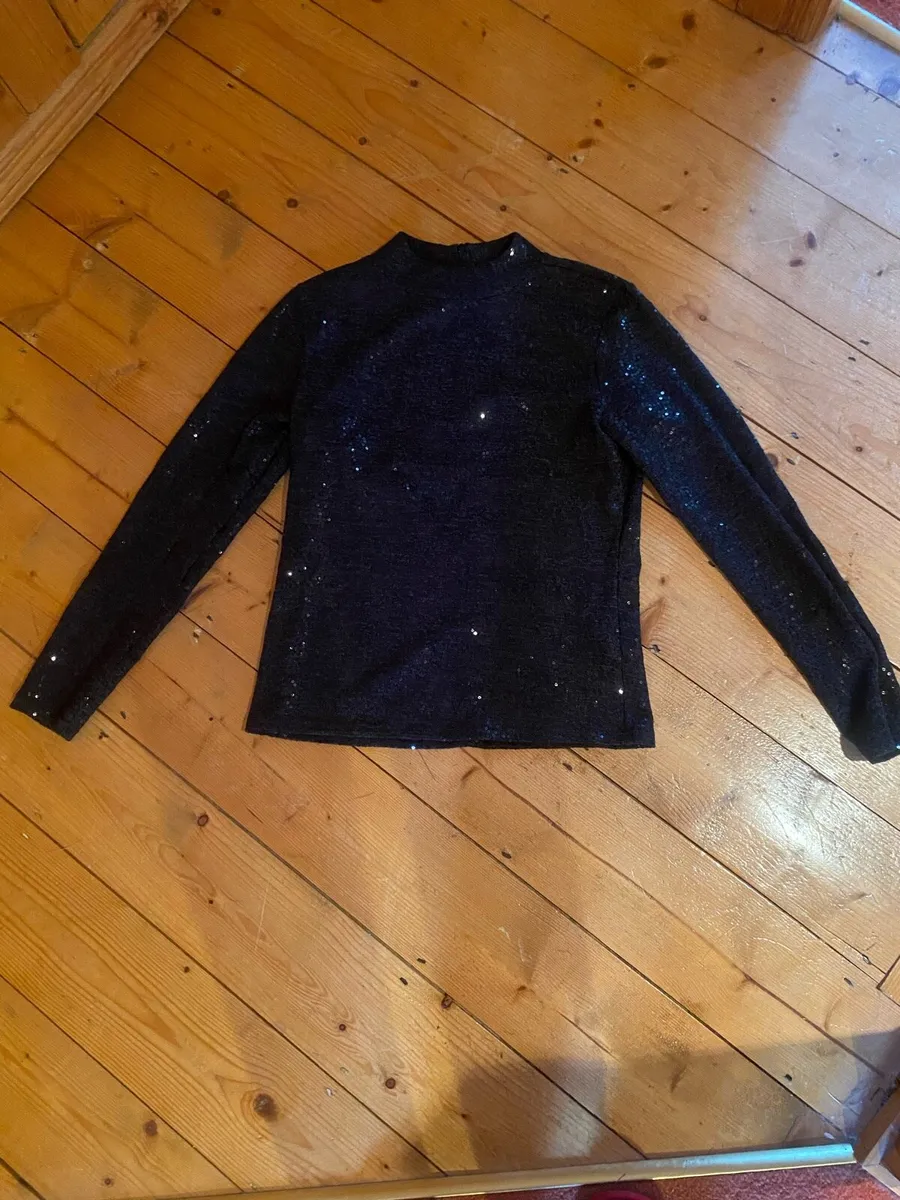 Black Sparkley Longsleeve Fitted Top - Image 1