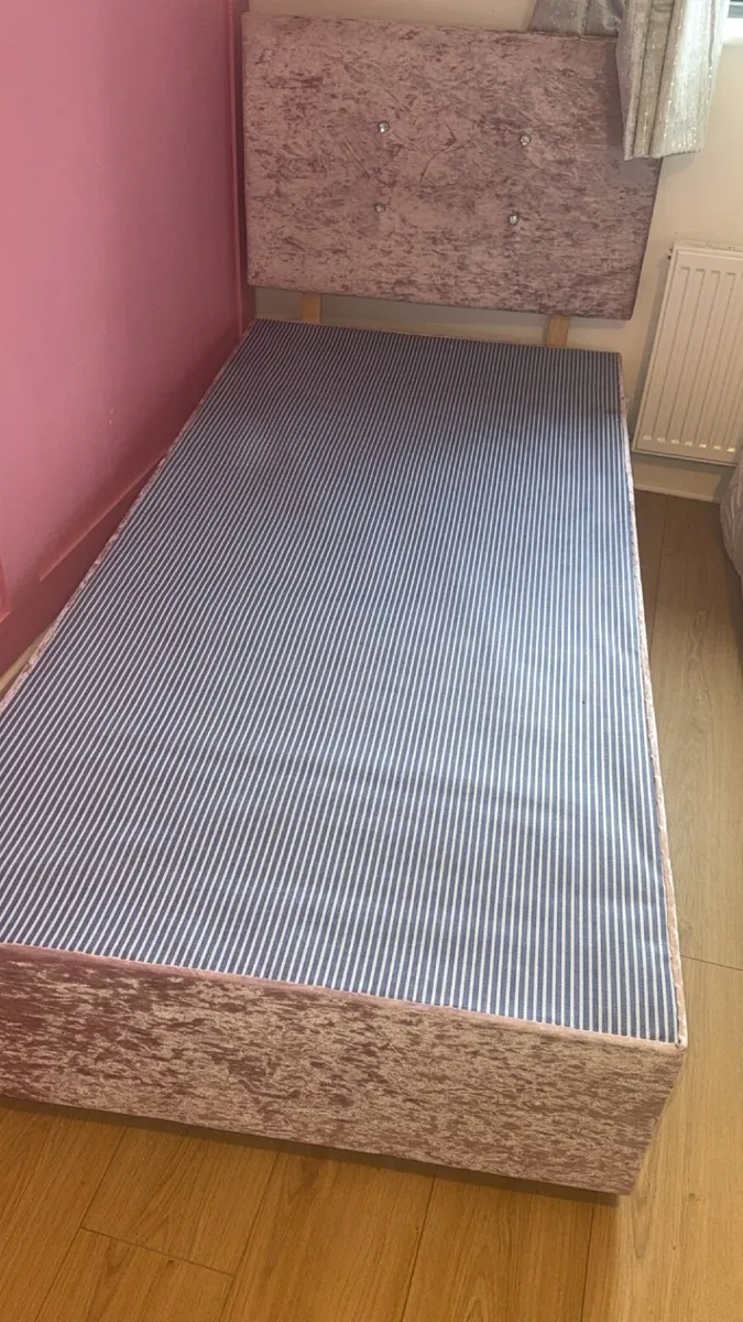 2x pink crushed velvet diamond devin beds - Image 3